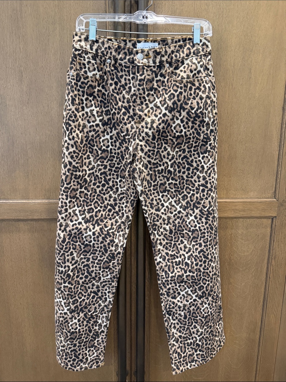 LOFT Petite Leopard Print Stretch Wide Leg Hi Rise Jeans Sz 26P / 2P
